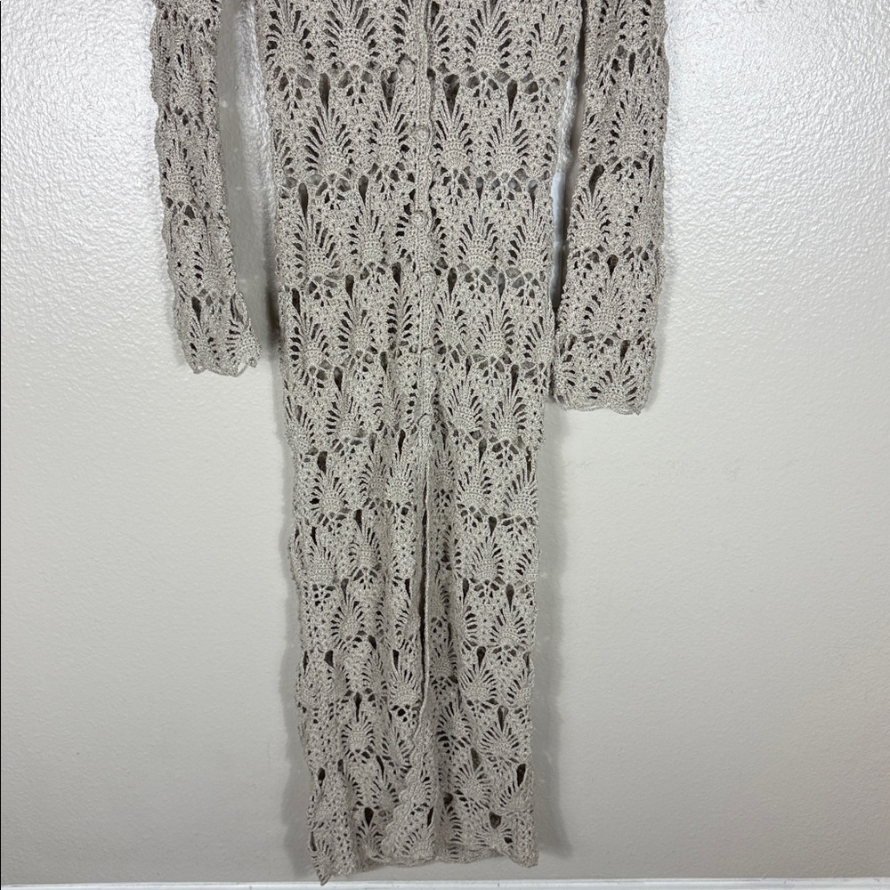 Tularosa Aver Crochet Maxi Cardigan Sweater Duster Beige Long Sleeve - Picture 5 of 9